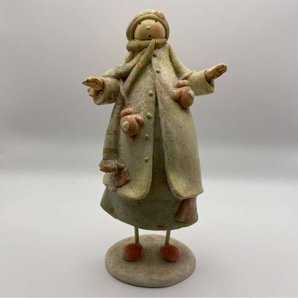 Vintage Glitter Snow Girl Fairy-Like w/ Heart Accents 8.5” Whimsical Folk Art